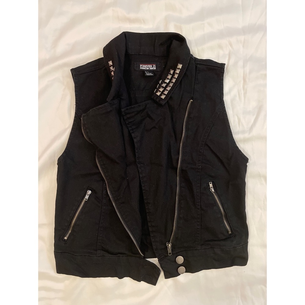 Black Denim Studded Rocker Vest